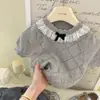 Top de Tricô Respirável de Manga Curta para Meninas Verão 2026 Conjunto de Saia Plissada com Mangas Bufantes para Crianças em Estilo Preppy Elegante