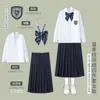 Conjunto de Uniforme JK para Mujer, Corbata de Moño a Cuadros Grises, Uniforme Escolar Estilo Academia, Falda Plisada de Manga Corta y Manga Larga, Uniforme de Clase para Estudiantes, Atuendo de Presentación