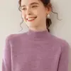 Suéter de cachemira marca Bai Cai Rong 2026 con mangas raglán, cuello semi alto, diseño versátil, corte holgado, suave y amigable con la piel