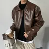 Jaqueta de couro estilo vintage para homens, jaqueta aviador vintage americana de alta qualidade, casaco de outono estilo coreano para homens