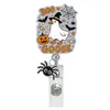 Porta-credencial retráctil de Fantasma, Gato Negro y Calabaza de Halloween, Carrete acrílico giratorio, Clip para credencial de identificación