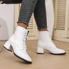 Estilo Europeu e Americano, Personalidade Fashion, Seja o Protagonista da Sua Própria Vida! Botas de Moda com Cadarço Frontal Pu Primavera e Outono