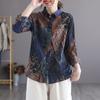Camisa informal retro artística holgada de talla grande para mujer, nueva blusa de primavera con estampado retro, holgada, de un solo pecho y manga larga