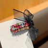 Estilo Luxo Leve Laço de Malha Strass Presilha Lateral Grampo de Cabelo Sofisticado Clipe de Franja Feminino Acessório de Cabelo Moderno Bico de Pato
