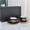 Venda Quente Transfronteiriça Xícara de Café e Pires de Porcelana Óssea Luxo Leve Vintage Esmalte Preto Luxo Xícara de Chá da Tarde Caixa de Presente de 2 Peças Atacado