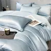 Conjunto de Quatro Peças Tencel Lenzing Classe A, Capa de Edredom de Seda Gelada de Verão, Lençol de Cima, Fronha, Lençol com Elástico, Peça Única, Cor Sólida, Roupa de Cama Lavável à Máquina