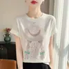 Camiseta de Manga Corta Estampada Estilo Coreano para Mujer, Verano Delgada Transpirable 2026 Nuevo Cuello Redondo Holgada Versátil Elegante Top camiseta