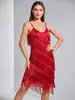 Fantasias de dança latina plus size para atacado, vestidos de alça com lantejoulas e franjas para casas noturnas, trajes de performance de dança para mulheres adultas