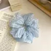 Novedad de verano, scrunchie de malla a rayas de perlas, accesorio para el pelo versátil de alta gama para coleta baja para niñas
