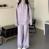 Conjunto de duas peças de suéter de lapela grande feminino, estilo preguiçoso, manga comprida de alta qualidade, gola alta, jaqueta de malha, calça larga casual
