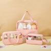 Set de Tres Piezas de Bolsas de Maquillaje Empalmadas, Gran Capacidad, PVC Impermeable, PU Semitransparente, Bolsa de Almacenamiento Portátil, Almacenamiento de Gran Capacidad