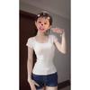 210g 40 algodón versión coreana de delgado delgado tiembla Tmall libro rojo camiseta de manga corta con cuello en U top básico para mujer
