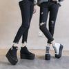 Zapatos de Mujer 2025 Nuevos Zapatos Casuales con Tacón de Plataforma y Suela Gruesa con Altura Aumentada para Mujer Estilo Coreano Zapatos Planos para Mujer Trbottomy y Fáciles de Combinar Zapatos de Caña Alta para Mujer