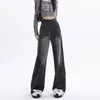 Nuevos jeans anchos de estilo americano en negro y gris para mujer, de tiro alto, adelgazantes, holgados, de corte recto, con una caída fluida y una longitud extendida que llega al suelo, perfectos para otoño
