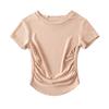 Camiseta de manga corta con dobladillo curvo de verano 2023 para mujer, estilo Pure Desire Spice Girls, ajustada, adelgazante, con cuello redondo pequeño y plisado