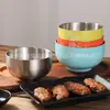 Bol de Acero Inoxidable Estilo Coreano Bol Colorido para Fideos Lamen Doble Capa Espesado Bol de Arroz Casero para Comer Aislamiento Térmico y Anti-quemaduras Bol de Arroz de Corea del Sur