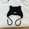 Chapéu de Lã Tricotado Infantil com Formato de Orelha de Gato Outono e Inverno Novo Estilo Cor Sólida à Prova de Vento com Cadarço Chapéu Pulôver para Meninos e Meninas