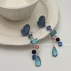Colar de pérolas com gota d'água de zircônia azul, design de nicho, colar de alto sentido, todos os brincos de corrente de clavícula para namorada