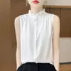 Chaleco sin mangas de alta calidad con cuello de encaje con volantes para mujer 25 Primavera y Verano Seda Deslizante Vertical Top Estilizado Versátil