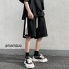 Shorts com Zíper Masculino Verão Estilo Americano Marca de Moda Street Fashion Calças Soltas Modernas Listradas Senso de Alta Qualidade Trapaceiro Bonito Calças Capri Cinco Pontos