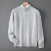 Cárdigan de Lana para Hombre Cuello Redondo Medio Alto Cremallera Tejido Grueso Suéter Casual de Negocios Holgado Abrigo de Lana Superior