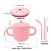 Taza de acero inoxidable con pajita de silicona para niños, taza multifuncional para beber directamente con pajita y doble asa, taza de aprendizaje de estilo creativo