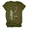 Camiseta feminina independente da Amazon, da moda, única e divertida, com caveira "well shit", balão, rosa, gola redonda e manga curta