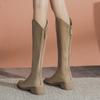 Nuevas y populares botas largas de estilo francés para mujer, botas vaqueras occidentales de caña media, botas de nicho, botas individuales de caballero blanco para primavera y otoño.