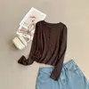 Novedad - Camisa Base de Manga Larga con Botones y Cuello Henley, Cuello Medio Abierto Estilo Coreano, Top Camiseta Adelgazante, Versátil