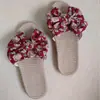 Chinelos de linho transfronteiriços femininos com laço primavera e verão internos e externos confortáveis de algodão e linho para piso com dedo aberto chinelos femininos para casa