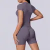 Conjunto de yoga de dos piezas, de punto sin costuras, color liso, transpirable y de manga larga, para deportes, running y fitness, de origen europeo y americano
