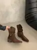 Botas de tacón alto con punta puntiaguda, tacón apilado, cuello en V plisado, tobilleras para mujer, estilo nuevo 2025, botas de vaquero occidentales, tacón grueso, botas de moda