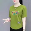 Camiseta de Manga Corta Estilo Mamá de Comercio Exterior Transfronterizo para Mujeres de Mediana Edad, Top Holgado de Manga Media Talla Grande para Mujer, Camiseta Básica de Moda