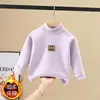 Camiseta Base de Forro Polar Semi-Alta para Niñas Otoño Invierno Ropa Interior Infantil Camiseta de Dibujos Animados Camiseta Cálida de Manga Larga para Niña Moderna