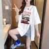 Camiseta de Algodón Puro con Cordones, Parches, Mangas Cortas Sueltas para Mujer con un Diseño Moderno, Top Estampado de Longitud Media que Cubre las Caderas, Cuello Redondo