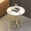 Mesa lateral de sofá de lujo ligero, mesa de centro pequeña, mesa pequeña de losa de roca, mesita de noche para sala de estar, mesa de té minimalista moderna para balcón, mesa redonda pequeña