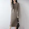 Nuevo Vestido de Lana 100% Otoño/Invierno para Mujer, Elegante Cuello Redondo Manga Larga Tejido Ajustado Versátil Vestido Suéter de Cachemira