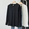 Camiseta de Base Branca de Algodão Puro Simples para Mulheres, Estilo Novo 2026, Camisa de Manga Longa Solta para Usar por Baixo