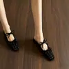 Mules de Verano sin Talón Cuadrados para Mujer, Calzado de Exterior de Verano, Tacón Grueso, Que Aumentan la Altura, Medias Zapatillas Negras de Satén con Lazo