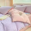 Juego de ropa de cama de gasa de doble capa de algodón lavado grado A, con un diseño fresco y sencillo, que incluye una funda nórdica, una funda de edredón individual y una sábana bajera; un conjunto de tres piezas adecuado para dormitorios