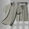 Traje Esportivo Casual Versátil Masculino de Seda Gelada de Nylon 2026 Verão Gola Polo Cor Sólida Shorts Respirável