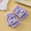 Luvas Infantis de Inverno Fofas Desenho Animado Melody Meninos e Meninas À Prova de Frio Quentes Estudante Flip-Top Sem Dedos Luvas Infantis com Dedos