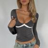 Di Yun Amazon 2026 Primavera/Verano Transfronterizo Europeo y Americano Y2K Sexy Encaje Profundo V Patchwork Bm Camisa de Manga Larga Ropa para Mujer