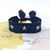 Pulseira de tecido trançado com rebite de estrela de cinco pontas em liga de prata para joias transfronteiriças, pulseira de pulso com franja de estrela de personalidade