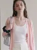 Cárdigan de punto rosa con cuello en V para mujer, otoño 2026, camisa casual de punto suelta para aire acondicionado, capa exterior con encaje, top cárdigan protector solar