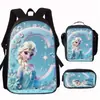 Mochila Escolar Princesa de Hielo y Nieve Elsa Mochila Infantil de Jardín de Infancia Repelente al Agua Gran Capacidad Bolso de Hombro Estuche Set de Tres Piezas