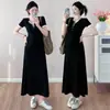 En stock Vestido largo de punto para mujer embarazada 2025 Nuevo vestido de verano para mujer embarazada Moda de mamá caliente Vestido de dos piezas falsas para mujer embarazada