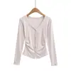 Ropa de Mujer al por Mayor Transfronteriza Estilo Europeo y Americano 2026 Primavera Nuevo Cardigan de Punto de Color Sólido con Cuello en V Camiseta de Manga Larga