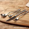 Serie French Moonlight Acero Inoxidable 201 Vajilla de Estilo Occidental Vajilla de Estilo Occidental con Mango Redondo Cuchillo para Carne y Tenedor Cuchara Juego de Cuatro Piezas
