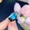 Anillo de Topacio Paraíba Natural Anillo Unisex Piedra Principal 7x 9mm Apertura Ajustable